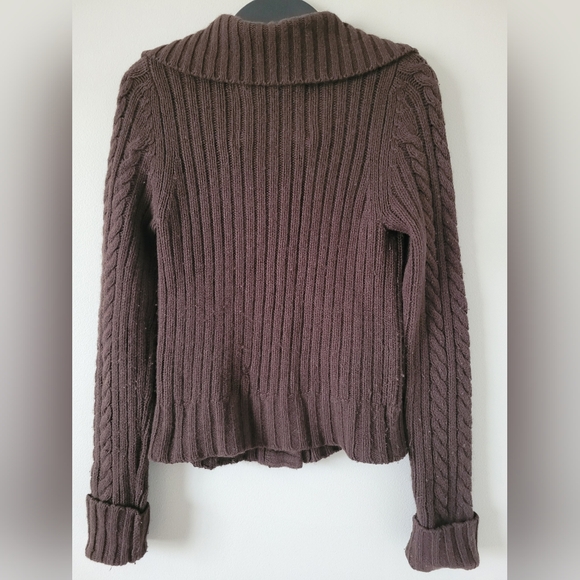 Abercrombie & Fitch Chocolate Cable Knit Cardigan Wool Blend L(Juniors) Small(W) - Picture 5 of 16